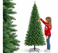 Bakaji New Version Christmas Tree Slim Extra Thick Christmas Tree Eco Friendly Fire Retardant with Iron Cross Base Foldable Star Opening Green (150cm)