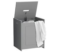 BAKAJI Panier à linge de salle de bain, ligne pierre avec couvercle anti-odeur, panier à linge sale avec poignées en bois MDF, boîte à linge sale (gris)
