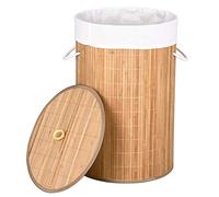 Bakaji Panier à linge sale à linge maison en bois de bambou et tissu récipient pliable peu encombrant avec couvercle et poignées, capacité 70 l, dimensions 38 x 60 cm (naturel)