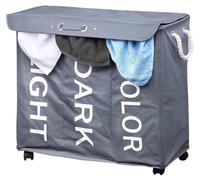 Bakaji, panier à linge sale avec 3 compartiments, en tissu Oxford, pliable