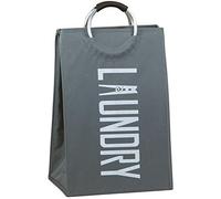 BAKAJI Panier à Linge Sale en Tissu, récipient Pliable avec poignées en métal, Gris, 38 x 28 x 68 cm, Unique