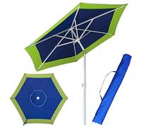 BAKAJI Parasol de plage de jardin avec poteau en acier pliable, revêtement en tissu anti-UV, diamètre 210 cm, avec bandoulière étui, vert, Ø 210 cm, Simple et minimaliste
