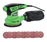 Bakaji Ponceuse de souris Roto orbitale puissance 300 W vitesse réglable 6000 - 13000 tr/min aspirateur intégré et bac de collecte de poussière base ruban 12,5 cm avec 12 disques abrasifs inclus