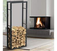 BAKAJI Porte-Bois Vertical Support étagère rectangulaire en métal Porte Bois d'intérieur extérieur Bois Maison Jardin pour cheminée cheminée cheminée poêle Design Moderne (150 x 25 x 60 cm)