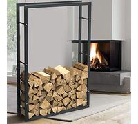 BAKAJI Porte-Bois Vertical Support étagère rectangulaire en métal Porte Bois d'intérieur extérieur Bois Maison Jardin pour cheminée cheminée cheminée poêle Design Moderne (150 x 25 x 100 cm)