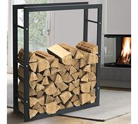 BAKAJI Porte-bois vertical support étagère rectangulaire en métal porte bois d'intérieur extérieur bois maison jardin pour cheminée cheminée cheminée poêle design moderne (100 x 25 x 80 cm)