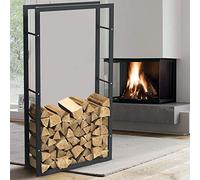 BAKAJI Porte-bois vertical support étagère rectangulaire en métal porte bois d'intérieur extérieur bois maison jardin pour cheminée cheminée cheminée poêle design moderne (150 x 25 x 80 cm)
