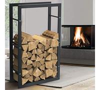 BAKAJI Porte-Bois Vertical Support étagère rectangulaire en métal Porte Bois d'intérieur extérieur Bois Maison Jardin pour cheminée cheminée cheminée poêle Design Moderne (100 x 25 x 60 cm)