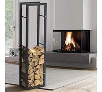BAKAJI Porte-bois vertical support étagère rectangulaire en métal porte bois d'intérieur extérieur bois maison jardin pour cheminée cheminée cheminée poêle design moderne (150 x 25 x 40 cm)