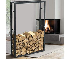 BAKAJI Porte-Bois Vertical Support étagère rectangulaire en métal Porte Bois d'intérieur extérieur Bois Maison Jardin pour cheminée cheminée cheminée poêle Design Moderne (150 x 25 x 100 cm)