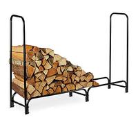 BAKAJI Porte-bûches support étagère structure tubulaire en métal porte bois intérieur extérieur bois maison jardin pour cheminée cheminée cheminée poêle design moderne (150 x 120 x 35 cm)
