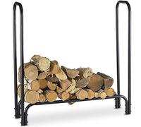 BAKAJI Porte-bûches support étagère structure tubulaire en métal porte bois intérieur extérieur bois maison jardin pour cheminée cheminée cheminée poêle design moderne (120 x 120 x 35 cm)