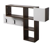 BAKAJI Porte-manteau mural avec 9 crochets suspendus vêtements et étagère bibliothèque 3 étagères en bois MDF bicolore design moderne, dimensions 99,5 x 61 x 15 cm (marron)
