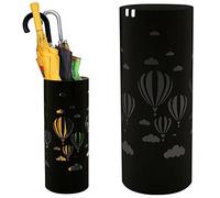 BAKAJI Porte-parapluies en fer design rond noir avec décoration montgolfière et bac anti-gouttes Dimensions 49 x 19,5 cm