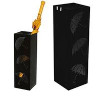Bakaji Porte Parapluies Parapluie en Métal Carré Noir 49 x 15,5 x 15,5 cm Avec Plateau Récipient en Plastique Pour Recueillir Les Gouttes d'eau et Crochets Pour Parapluies Pliables BAK6B Décoration Design Moderne Pour Maison Bureau Hôtel Réception