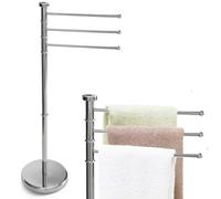 BAKAJI Porte-Serviettes de Sol modèle Milano avec 3 tiges réglables, Porte-Serviettes à Pied avec Base Ronde, Stand Organisateur à 3 Niveaux rotatifs de Salle de Bain autoportante (chromé)