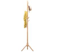 Bakaji Portemanteau design sur pied en bois de bouleau avec 8 crochets pour vêtements et base trépied Dimensions 41 x 41 x 176 cm (naturel)