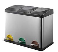 BAKAJI Poubelle de collecte différenciée en acier inoxydable et plastique avec compartiments poubelle amovible avec ouverture à pédale pour maison cuisine et extérieur (45 litres)