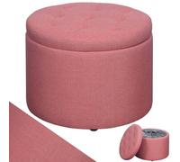 BAKAJI Pouf de Rangement avec revêtement en Tissu Lin, Couleur Rose, Repose-Pieds avec 12 Compartiments intérieurs Porte-Chaussures de Rangement, Tabouret Confortable Rembourrage, Organisateur de