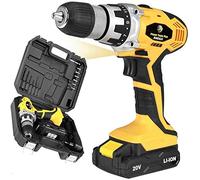 Bakaji Power Tools Perceuse visseuse à double batterie au lithium en coffret 20 V sans fil double vitesse avec LED Light Work, mandrin autoserrant Poignée ergonomique, Set de 13 embouts inclus