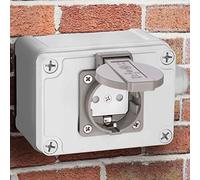 Bakaji Prise Shucko électrique Boîte murale murale pour extérieur jardin étanche IP65 en plastique ABS ignifuge avec porte et protection enfants, dimensions 12,5 x 8 x 9 cm