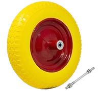 Bakaji Roue complète en polyuréthane jaune anticrevaison pour brouette de roulement sculpté, diamètre 35 cm, largeur 9 cm, 3,50 à 8 cm, jante en acier avec axe de 210 mm, avec roues de rechange pour