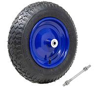 Bakaji Roue pneumatique pour brouette, caoutchouc à air, 4 couches, 3,50 - 8 vitesses, avec roulement frappé, diamètre 35 cm, largeur 9 cm, jante en acier avec axe de 170 mm, avec roues de rechange
