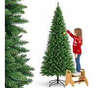 Bakaji Sapin de Noël Slim très épais Nouvelle Version pin de rêve écologique et Ignifuge avec Base en Croix en Fer Pliable Ouverture étoile Verte (240 cm)