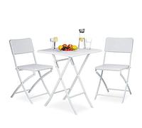 BAKAJI Set Table Pliante 62 x 62 cm + 2 chaises Pliantes ameublement extérieur Jardin terrasse Structure en Acier Inoxydable et sièges en rotin (Blanc)