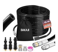 BAKAJI Sonde de purgeur de tuyau haute pression 200 bar, système anti-pli avec étui, 3 adaptateurs, 2 buses fixes et rotatives, compatible avec nettoyeur haute pression Kärcher k2-k7 LAVOR (15 mètres