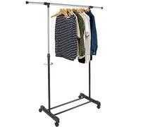 BAKAJI Support porte-manteau en acier avec roulettes télescopiques réglable en hauteur et largeur (simple), Nero, Grigio