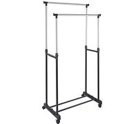 BAKAJI Support porte-manteau extensible de sol en acier télescopique extensible avec roulettes 80 x 40 x 90/164 cm (double)