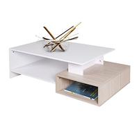 BAKAJI Table Basse Basse de Salon rectangulaire Design Moderne en Bois MDF avec 4 étagères inférieures Couleur Blanche et chêne Dimensions 106,5 x 60 x 34,5 cm Décoration Maison