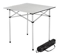 BAKAJI Table Basse Camping Pique-Nique en Aluminium Pliable Haut Enroulable Peu encombrant et léger, idéal pour Les fêtes de Jardin, Maison (70 x 70 cm), Argent