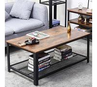 BAKAJI Table Basse de Salon Rectangulaire Meubles de Salon Design Moderne Industrielle Structure en Métal avec Étagère Étagère Plate d'Appui en Bois MDF Foncé Dimensions 106 x 60 x 45 cm