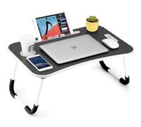 BAKAJI Table Basse, Plateau pour Petit-déjeuner, canapé, Table Porte-Tablette, Ordinateur Portable, PC, Structure en métal Pliable, pupitre Plateau en Bois veiné 60 x 40 x 28 cm foncé (Gris)