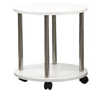 BAKAJI Table Basse Salon avec 4 Roues Chariot Chariot Bois MDF Blanc pour café, Design Minimal, Meuble de Salon, Cuisine, Salle de Bains, Double étagère, étagères (Rotondo)