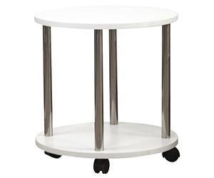 BAKAJI Table Basse Salon avec 4 Roues Chariot Chariot Bois MDF Blanc pour café, Design Minimal, Meuble de Salon, Cuisine, Salle de Bains, Double étagère, étagères (Rotondo)