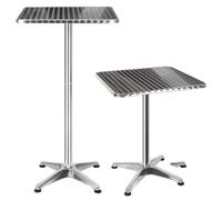 BAKAJI - Table de Bar Haute en Aluminium, pour extérieur 60 x 60cm, avec Hauteur réglable 70/110 cm, Plateau en Acier Inoxydable, pour Bar, bistrot, Maison, Jardin, Restaurant