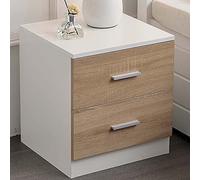 BAKAJI Table de Chevet pour Chambre à Coucher, Meuble de Rangement à 3 tiroirs, poignée en métal, Design Moderne, en Bois MDF, Meuble d'ameublement, Dimensions 44 x 40 x 38 cm, Couleur Blanc et chêne