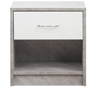 BAKAJI Table de Chevet Simple, Armoire avec tiroir et étagère inférieure, Robuste et Durable, Design Moderne, Chambre à Coucher, Maison, Bureau, Polyvalent, spacieux (Ciment et Blanc)