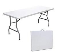 Bakaji Table Pliante en résine HDPE avec Cadre en métal renforcé Pliable en Valise pour Jardin Maison Caravane Camping Pique-Nique, Blanc 183 x 76 x 72 cm