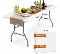 BAKAJI Table pliante en résine HDPE avec plateau effet rotin et structure en acier, table basse pour extérieur et intérieur, pliable à livre, avec poignée, idéale pour fêtes, jardin, buffet