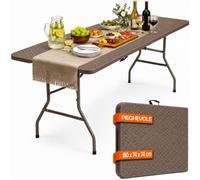 BAKAJI Table pliante en résine HDPE avec plateau effet rotin et structure en acier, table basse pour extérieur et intérieur, pliable à livre, avec poignée, idéale pour fêtes, jardin, buffet