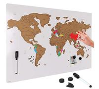 BAKAJI Tableau magnétique Carte du Monde à gratter Carte géographique du Monde Scratch Off Taille 60 x 40 cm Mural Design Moderne avec marqueur effaçable et aimants idée Cadeau