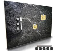 BAKAJI Tableau magnétique inscriptible et effaçable mural, tableau avec 5 aimants et 1 marqueur, tableau mémo au mur, idéal cuisine, salon, entrée, 60 x 40 cm (marbre noir)