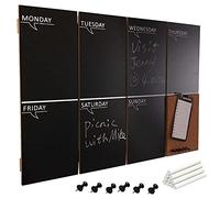 Bakaji Tableau magnétique noir hebdomadaire avec tableau mémo en liège combiné taille 60 x 40 cm cadre en bois avec set craies et 6 punaises design moderne tableau noir maison cuisine bureau