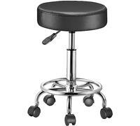 BAKAJI Tabouret avec Roues Rondes, Assise en Simili Cuir et Base en Acier pivotant à 360°, Hauteur réglable, Rembourrage d'une épaisseur de 10 cm, idéal pour Bar, Maison, esthéticienne, Cabinet