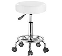 BAKAJI Tabouret avec Roues Rondes, Assise en Simili Cuir et Base en Acier pivotant à 360°, Hauteur réglable, Rembourrage d'une épaisseur de 10 cm, idéal pour Bar, Maison, esthéticienne, Cabinet