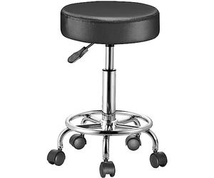 BAKAJI Tabouret avec Roues Rondes, Assise en Simili Cuir et Base en Acier pivotant à 360°, Hauteur réglable, Rembourrage d'une épaisseur de 10 cm, idéal pour Bar, Maison, esthéticienne, Cabinet